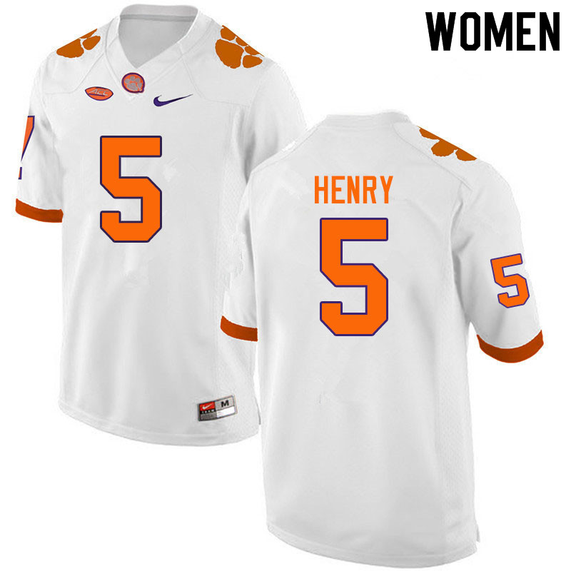 Women #5 K.J. Henry Clemson Tigers College Football Jerseys Sale-White